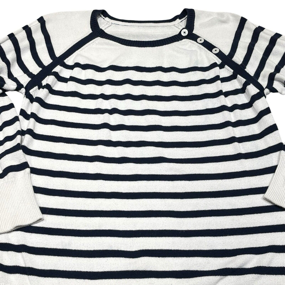 Nautica Womens White & Navy Horizontal Striped Nautrical Sweater 3 Buttons Large - Picture 2 of 10